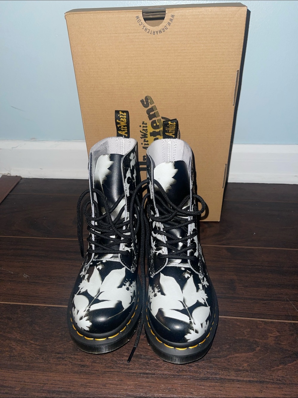 Dr.Marten Black & White Floral Combat Boots - Women